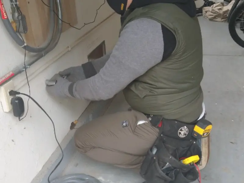 Electrician performing outlet wiring in a North Weeki Wachee garage